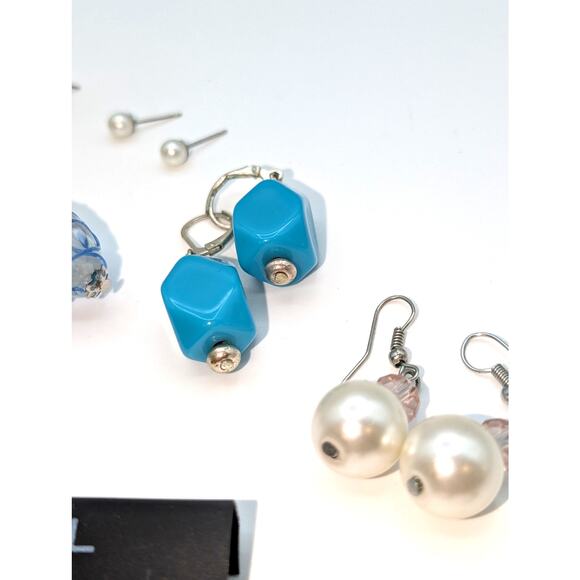 Lot of Nine Pair of Silver Tone Dangle, Post, Hoop Earrings - Picture 5 of 8